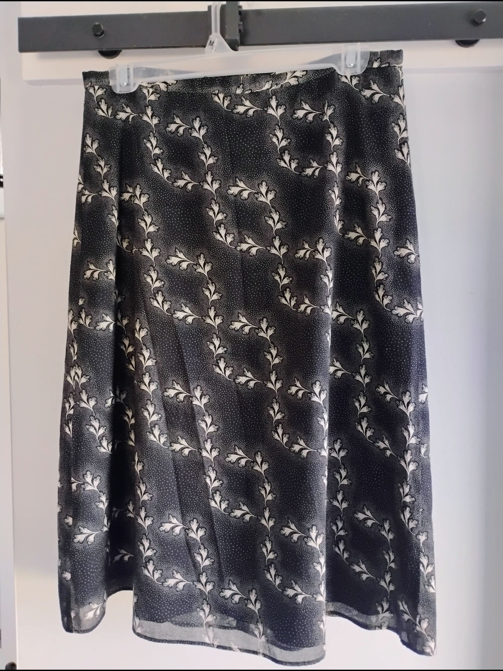 J. Crew Black and White Vine-Print Midi Skirt